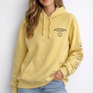 Full Tilt Womens Do What Makes You Happy Yellow Smiley Face Hoodie Sweatshirt, M